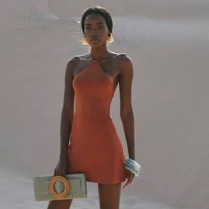 Cult Gaia Leslie Knit Dress Spice Orange Mini Halter - Size M - NWOT